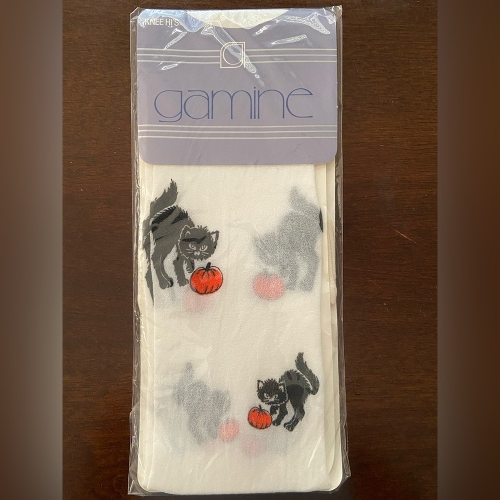 Vtg Gamine Knee High Cat Halloween Socks NWT Easton International Made In USA